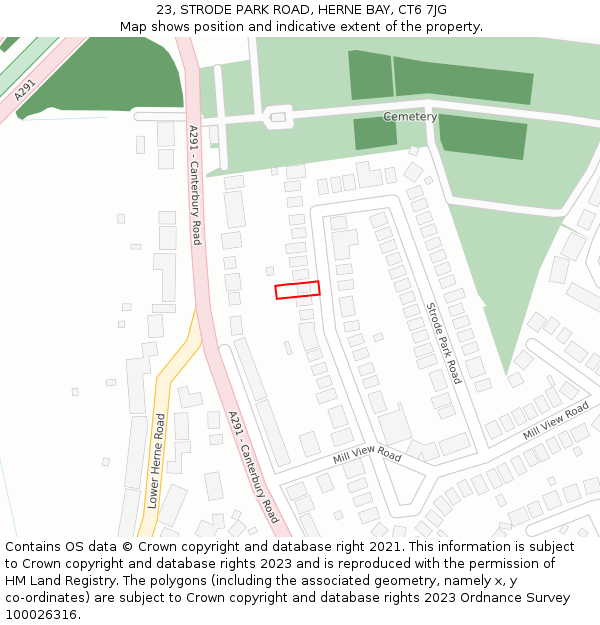 23, STRODE PARK ROAD, HERNE BAY, CT6 7JG: Location map and indicative extent of plot