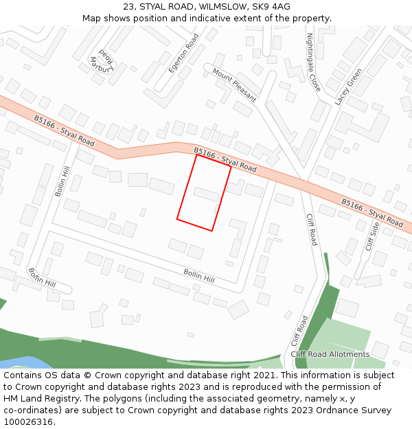 23, STYAL ROAD, WILMSLOW, SK9 4AG: Location map and indicative extent of plot