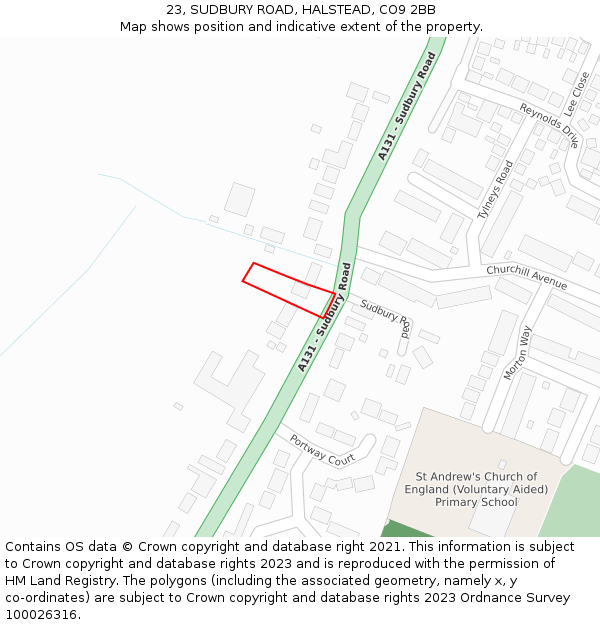 23, SUDBURY ROAD, HALSTEAD, CO9 2BB: Location map and indicative extent of plot