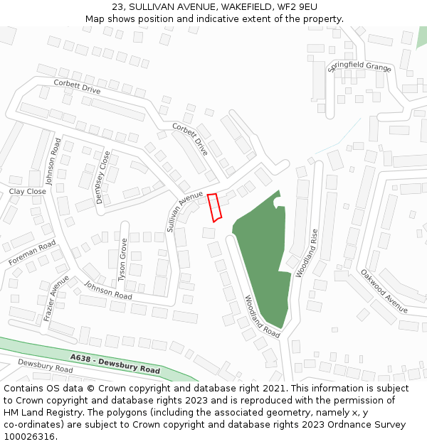 23, SULLIVAN AVENUE, WAKEFIELD, WF2 9EU: Location map and indicative extent of plot