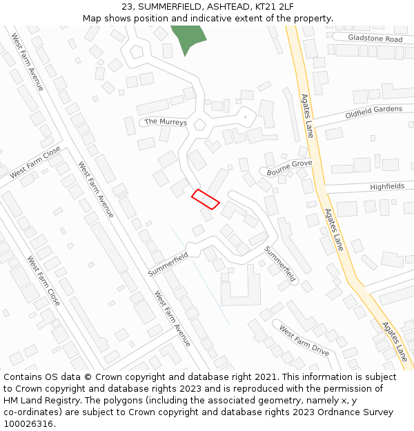 23, SUMMERFIELD, ASHTEAD, KT21 2LF: Location map and indicative extent of plot