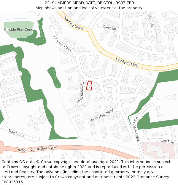 23, SUMMERS MEAD, YATE, BRISTOL, BS37 7RB: Location map and indicative extent of plot