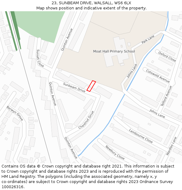 23, SUNBEAM DRIVE, WALSALL, WS6 6LX: Location map and indicative extent of plot