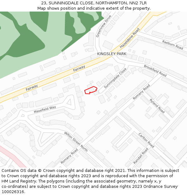 23, SUNNINGDALE CLOSE, NORTHAMPTON, NN2 7LR: Location map and indicative extent of plot