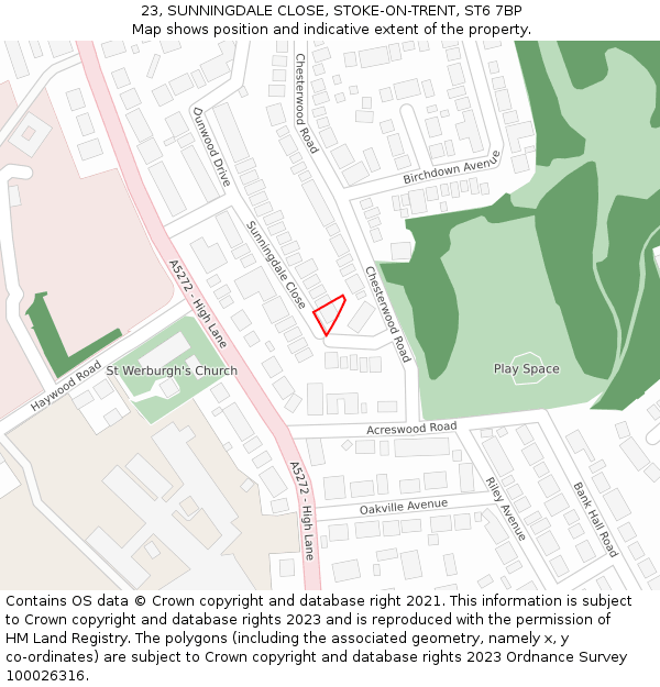 23, SUNNINGDALE CLOSE, STOKE-ON-TRENT, ST6 7BP: Location map and indicative extent of plot