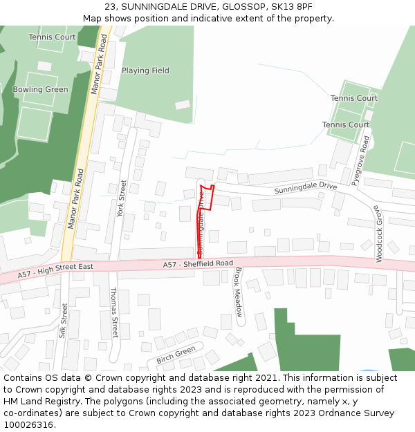 23, SUNNINGDALE DRIVE, GLOSSOP, SK13 8PF: Location map and indicative extent of plot