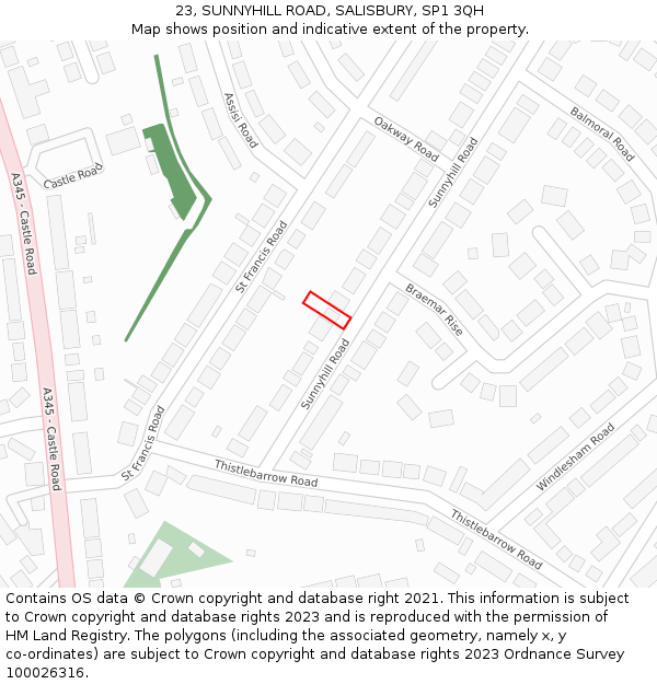 23, SUNNYHILL ROAD, SALISBURY, SP1 3QH: Location map and indicative extent of plot