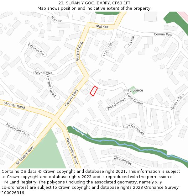 23, SURAN Y GOG, BARRY, CF63 1FT: Location map and indicative extent of plot