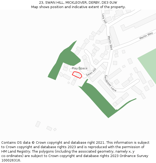 23, SWAN HILL, MICKLEOVER, DERBY, DE3 0UW: Location map and indicative extent of plot