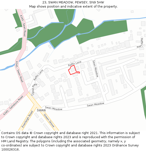 23, SWAN MEADOW, PEWSEY, SN9 5HW: Location map and indicative extent of plot