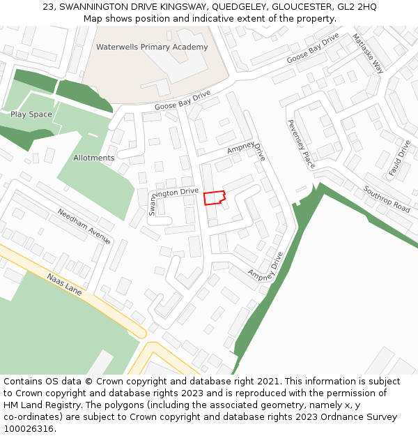 23, SWANNINGTON DRIVE KINGSWAY, QUEDGELEY, GLOUCESTER, GL2 2HQ: Location map and indicative extent of plot