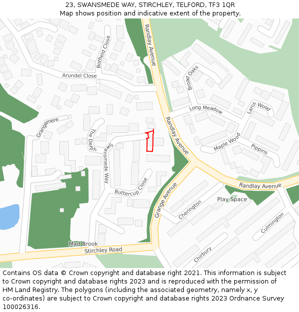 23, SWANSMEDE WAY, STIRCHLEY, TELFORD, TF3 1QR: Location map and indicative extent of plot