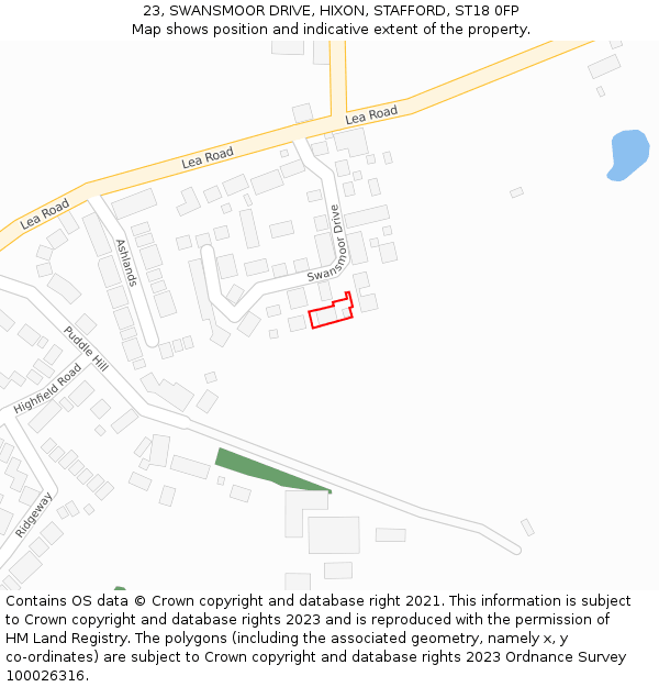 23, SWANSMOOR DRIVE, HIXON, STAFFORD, ST18 0FP: Location map and indicative extent of plot