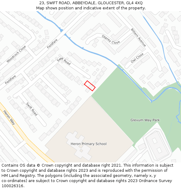 23, SWIFT ROAD, ABBEYDALE, GLOUCESTER, GL4 4XQ: Location map and indicative extent of plot