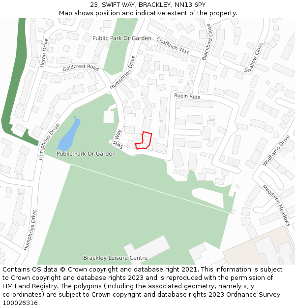 23, SWIFT WAY, BRACKLEY, NN13 6PY: Location map and indicative extent of plot