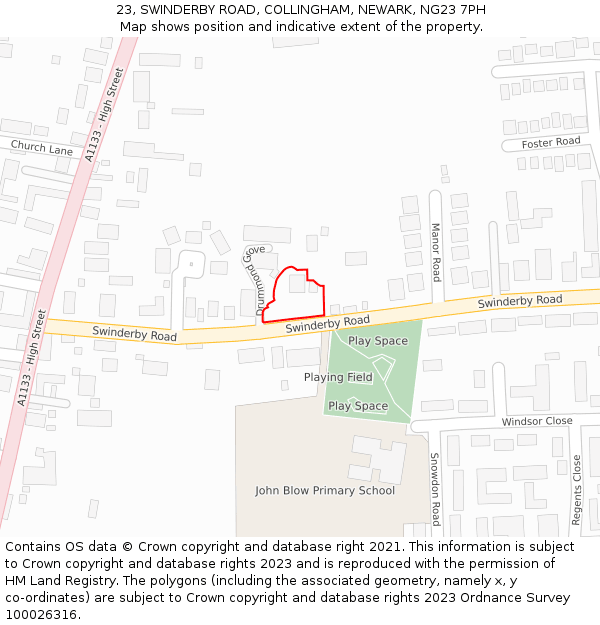 23, SWINDERBY ROAD, COLLINGHAM, NEWARK, NG23 7PH: Location map and indicative extent of plot