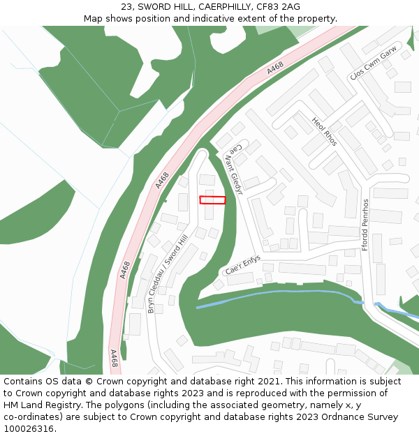 23, SWORD HILL, CAERPHILLY, CF83 2AG: Location map and indicative extent of plot