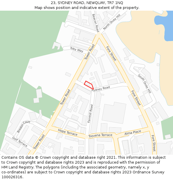 23, SYDNEY ROAD, NEWQUAY, TR7 1NQ: Location map and indicative extent of plot