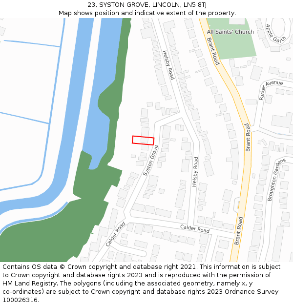 23, SYSTON GROVE, LINCOLN, LN5 8TJ: Location map and indicative extent of plot
