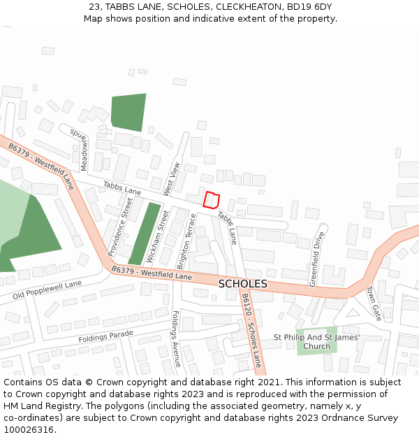 23, TABBS LANE, SCHOLES, CLECKHEATON, BD19 6DY: Location map and indicative extent of plot