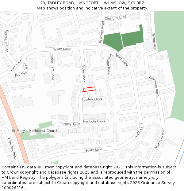 23, TABLEY ROAD, HANDFORTH, WILMSLOW, SK9 3RZ: Location map and indicative extent of plot