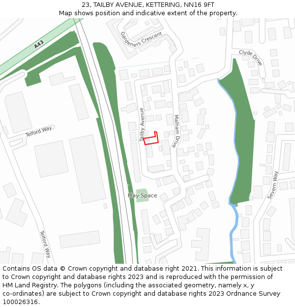 23, TAILBY AVENUE, KETTERING, NN16 9FT: Location map and indicative extent of plot