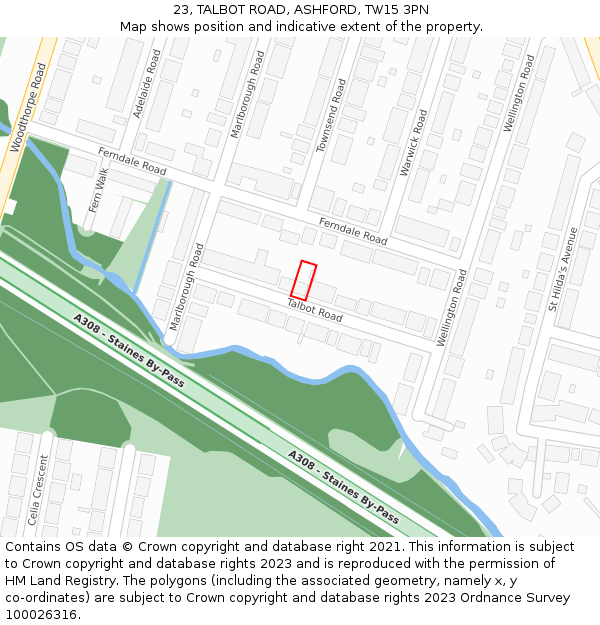 23, TALBOT ROAD, ASHFORD, TW15 3PN: Location map and indicative extent of plot