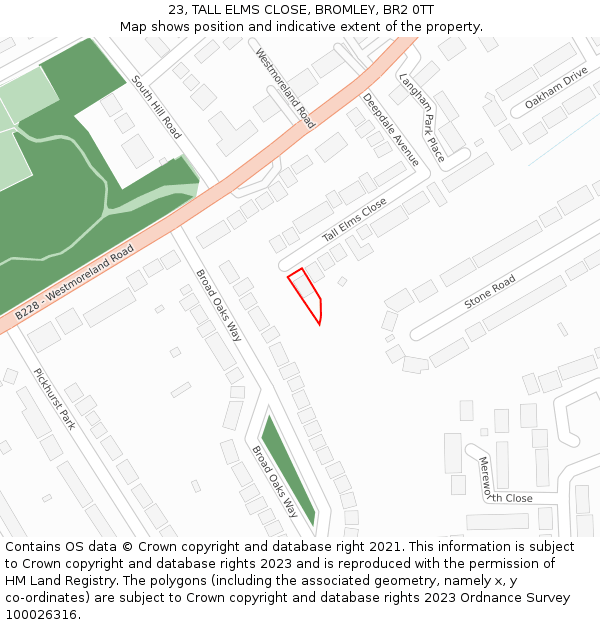 23, TALL ELMS CLOSE, BROMLEY, BR2 0TT: Location map and indicative extent of plot