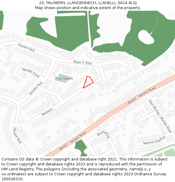 23, TALYWERN, LLANGENNECH, LLANELLI, SA14 8UQ: Location map and indicative extent of plot