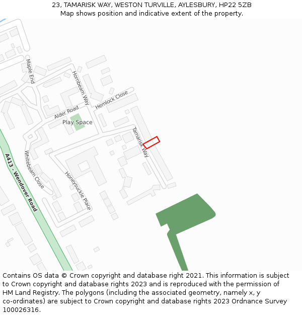 23, TAMARISK WAY, WESTON TURVILLE, AYLESBURY, HP22 5ZB: Location map and indicative extent of plot