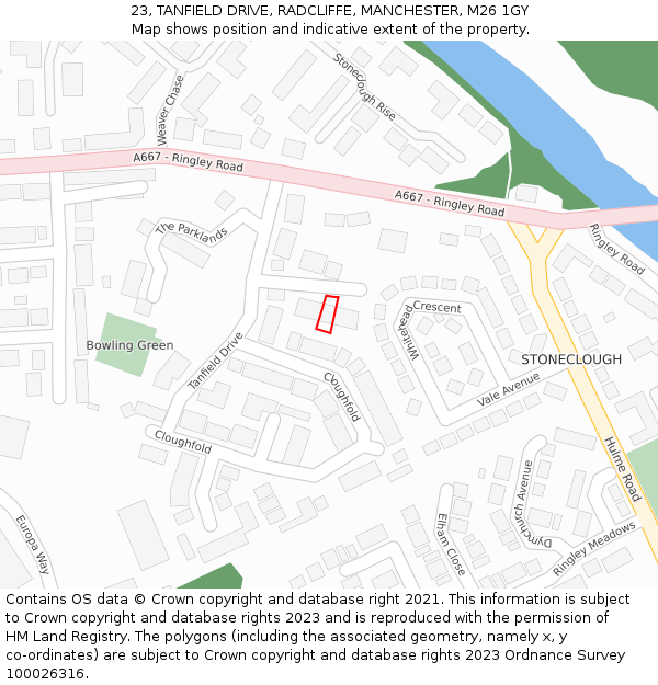 23, TANFIELD DRIVE, RADCLIFFE, MANCHESTER, M26 1GY: Location map and indicative extent of plot