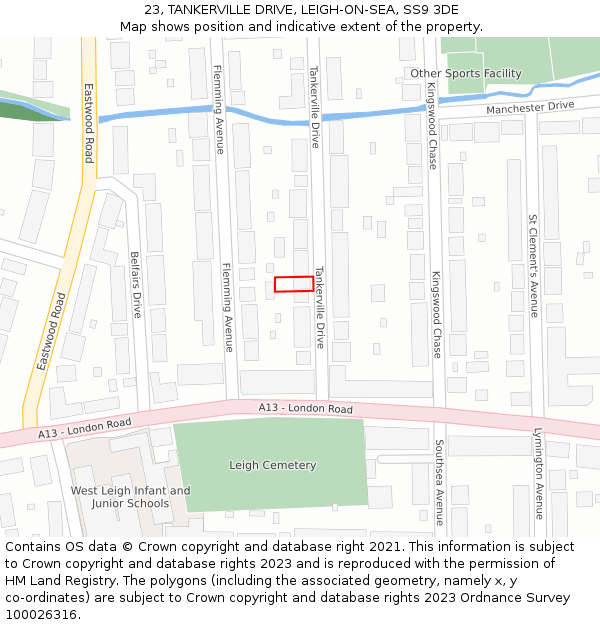 23, TANKERVILLE DRIVE, LEIGH-ON-SEA, SS9 3DE: Location map and indicative extent of plot