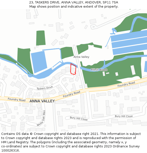 23, TASKERS DRIVE, ANNA VALLEY, ANDOVER, SP11 7SA: Location map and indicative extent of plot