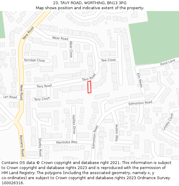 23, TAVY ROAD, WORTHING, BN13 3PG: Location map and indicative extent of plot