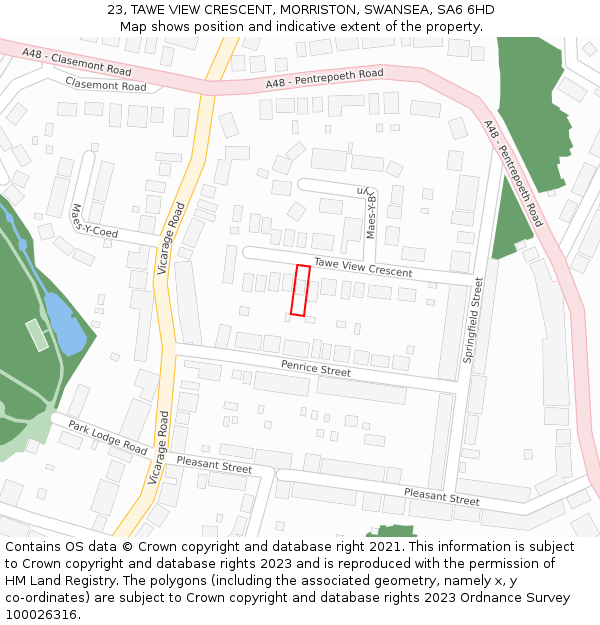 23, TAWE VIEW CRESCENT, MORRISTON, SWANSEA, SA6 6HD: Location map and indicative extent of plot