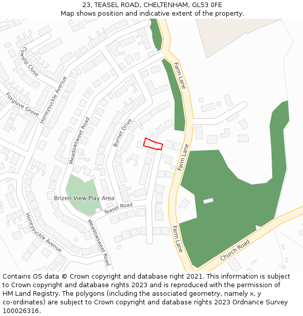 23, TEASEL ROAD, CHELTENHAM, GL53 0FE: Location map and indicative extent of plot