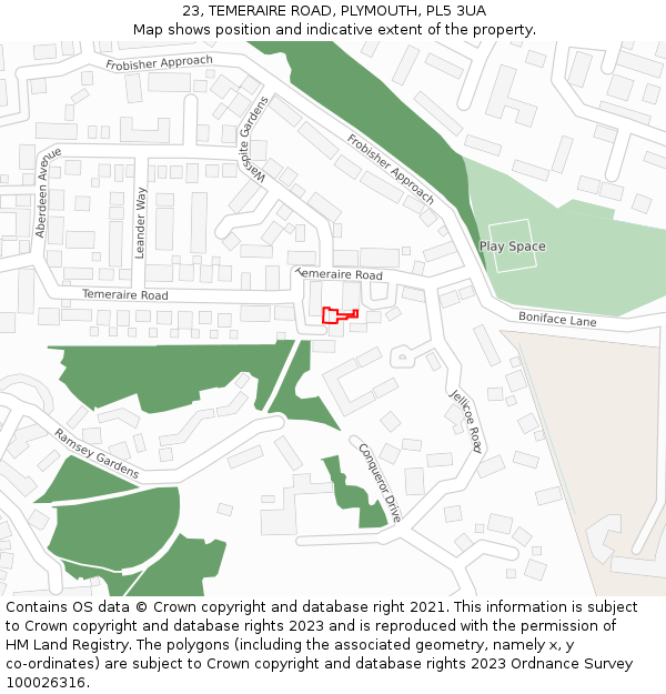 23, TEMERAIRE ROAD, PLYMOUTH, PL5 3UA: Location map and indicative extent of plot