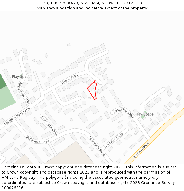 23, TERESA ROAD, STALHAM, NORWICH, NR12 9EB: Location map and indicative extent of plot