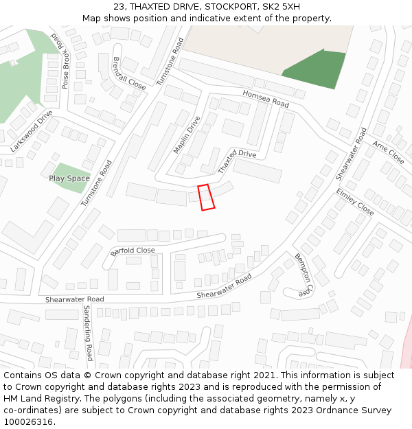 23, THAXTED DRIVE, STOCKPORT, SK2 5XH: Location map and indicative extent of plot
