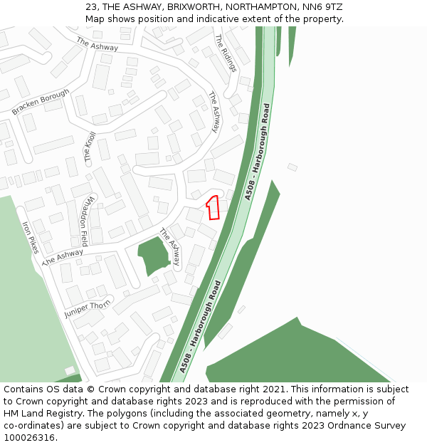 23, THE ASHWAY, BRIXWORTH, NORTHAMPTON, NN6 9TZ: Location map and indicative extent of plot