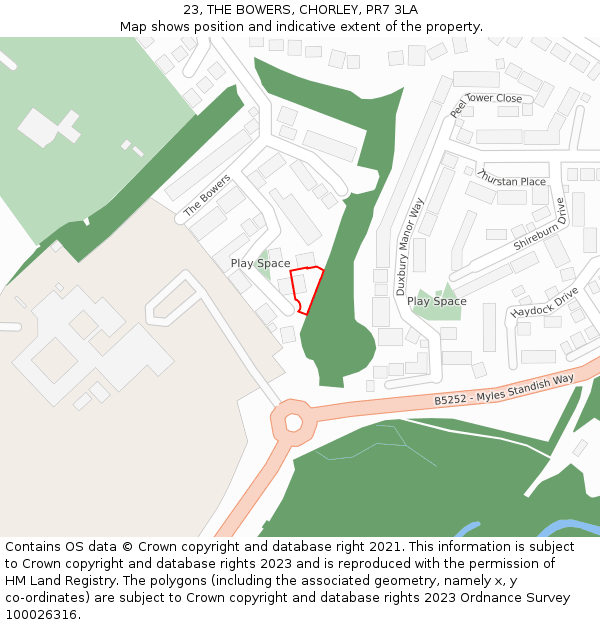 23, THE BOWERS, CHORLEY, PR7 3LA: Location map and indicative extent of plot