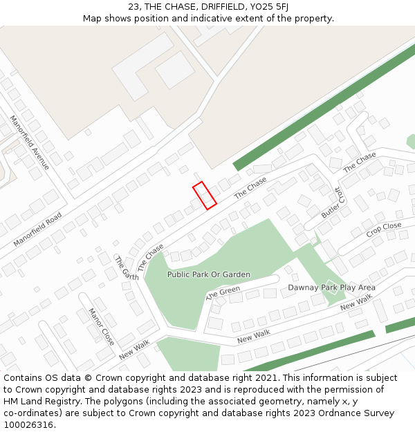 23, THE CHASE, DRIFFIELD, YO25 5FJ: Location map and indicative extent of plot