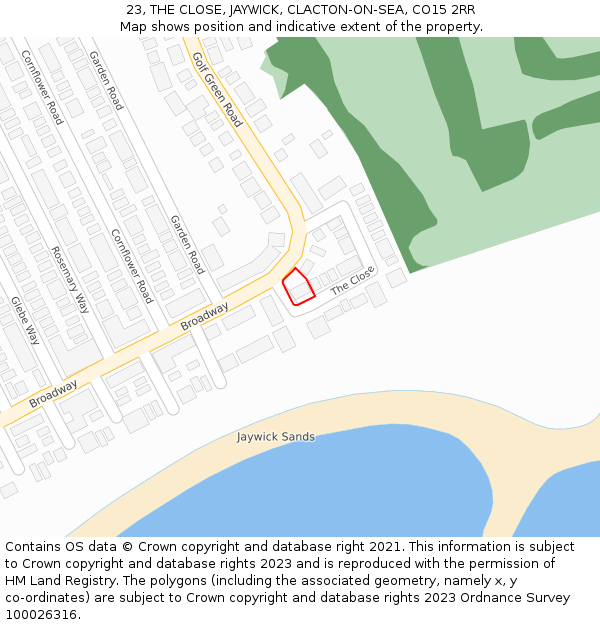 23, THE CLOSE, JAYWICK, CLACTON-ON-SEA, CO15 2RR: Location map and indicative extent of plot