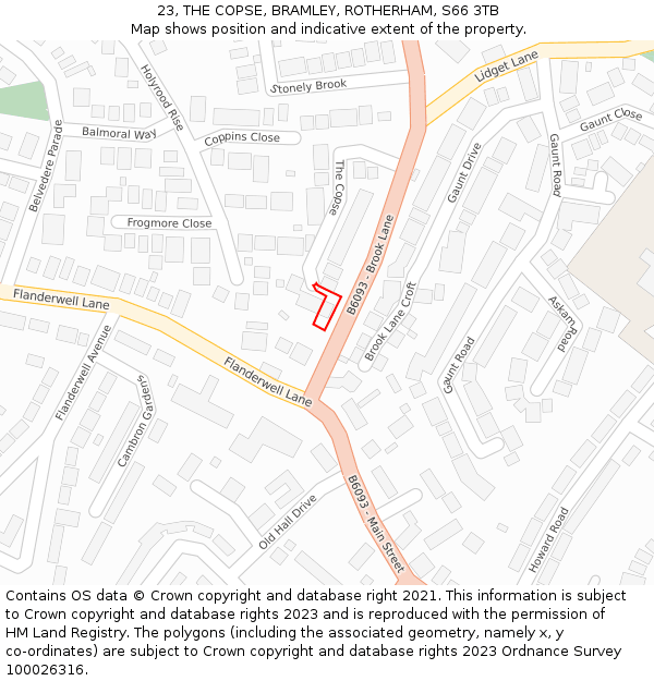 23, THE COPSE, BRAMLEY, ROTHERHAM, S66 3TB: Location map and indicative extent of plot