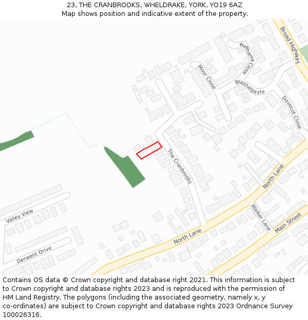 23, THE CRANBROOKS, WHELDRAKE, YORK, YO19 6AZ: Location map and indicative extent of plot