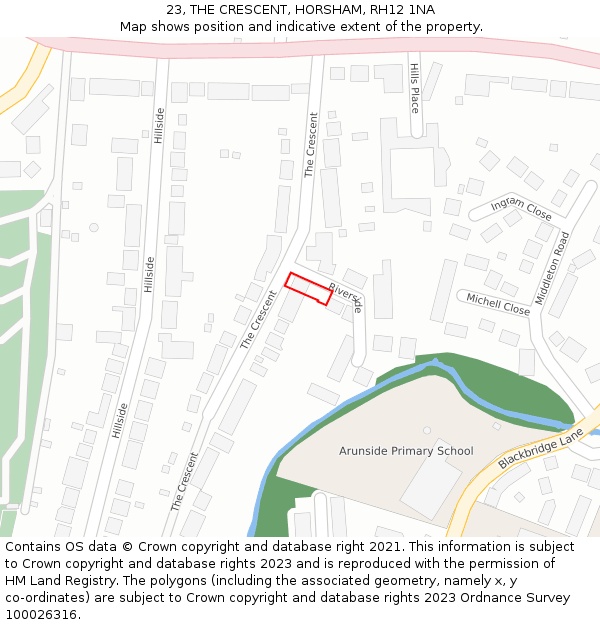 23, THE CRESCENT, HORSHAM, RH12 1NA: Location map and indicative extent of plot