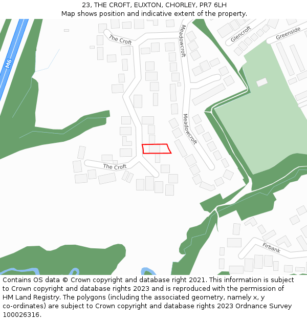 23, THE CROFT, EUXTON, CHORLEY, PR7 6LH: Location map and indicative extent of plot