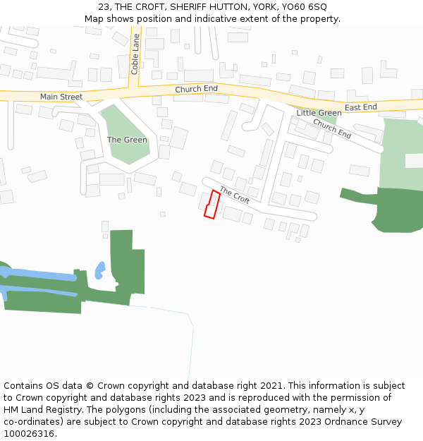 23, THE CROFT, SHERIFF HUTTON, YORK, YO60 6SQ: Location map and indicative extent of plot