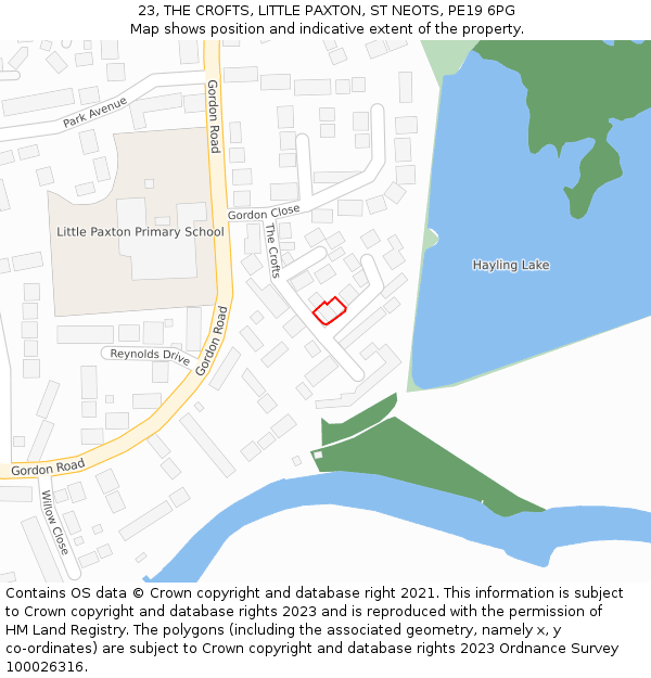 23, THE CROFTS, LITTLE PAXTON, ST NEOTS, PE19 6PG: Location map and indicative extent of plot