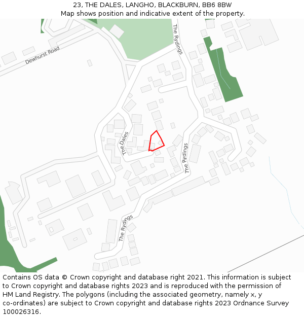 23, THE DALES, LANGHO, BLACKBURN, BB6 8BW: Location map and indicative extent of plot